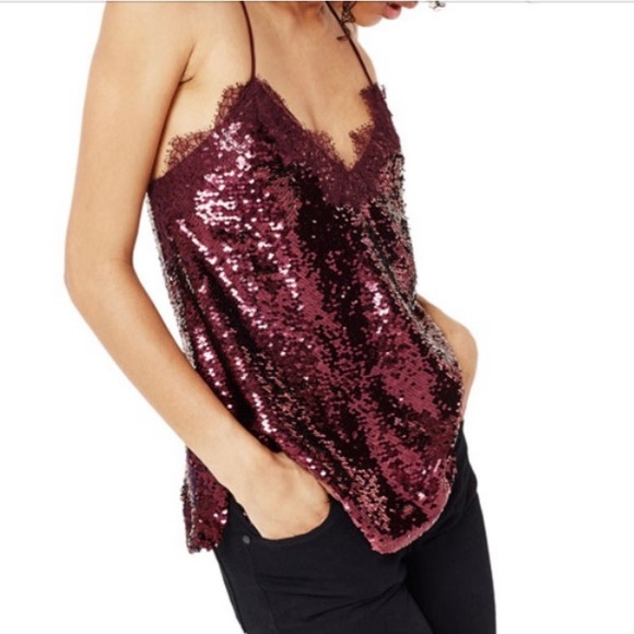 CAMI NYC The Racer Sequin Camisole Oxblood Size Large - Picture 2 of 12